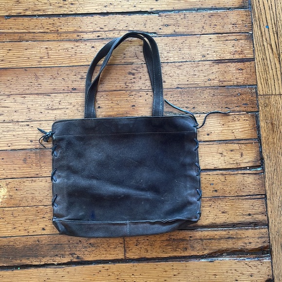 Vintage Suede Lace Up Purse Gray - Picture 4 of 5
